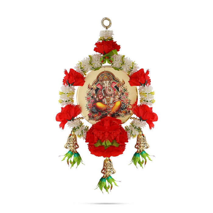 Lord Ganesha Wall Hanging - 20 Inches | Decorative Flower Hanging/ Traditional Toran For Home & Pooja Decor