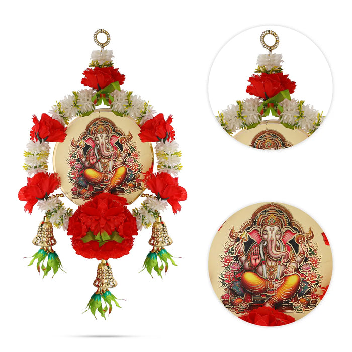 Lord Ganesha Wall Hanging - 20 Inches | Decorative Flower Hanging/ Traditional Toran For Home & Pooja Decor