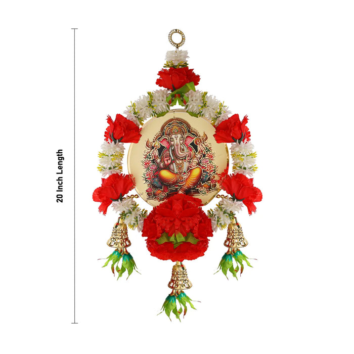 Lord Ganesha Wall Hanging - 20 Inches | Decorative Flower Hanging/ Traditional Toran For Home & Pooja Decor