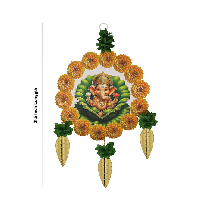 Ganesha Wall Hanging - 21.5 Inches | Artificial Flower Decor/ Leaf Design Hanging for Home Entrance & Puja Decor