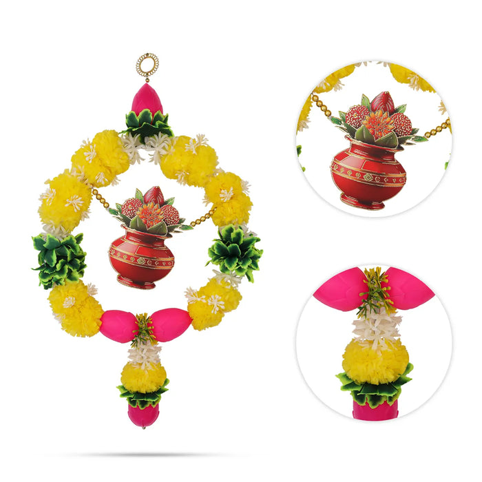 Kalash Wall Hanging - 20 Inches | Artificial Flower Decor/ Traditional Hanging for Home Entrance & Puja Decor