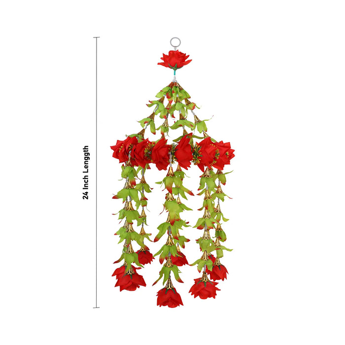 Artificial Flower Hanging - 24 Inches | Rose Design Hanger / Decorative Door & Wall Hanging for Festive Home Decor