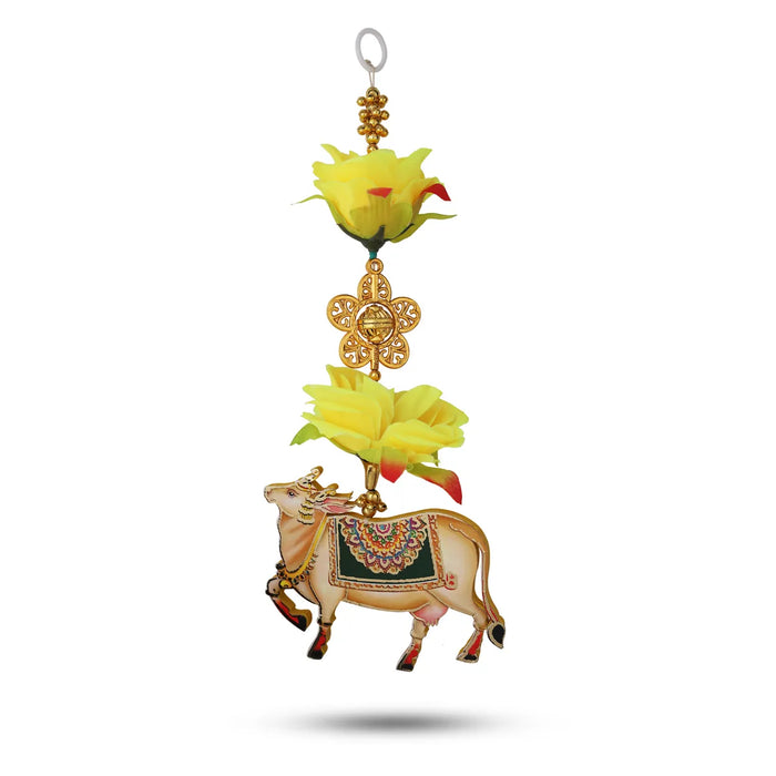 Side Toran Pair - 12 Inches | Kamadhenu Motif Thoran/ Floral Hanging Bandanwar For Pooja Decor