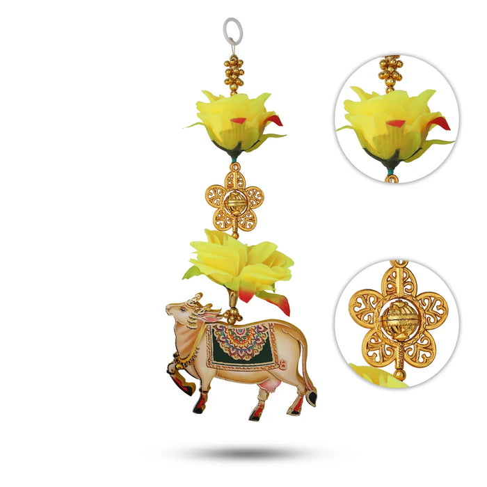 Side Toran Pair - 12 Inches | Kamadhenu Motif Thoran/ Floral Hanging Bandanwar For Pooja Decor