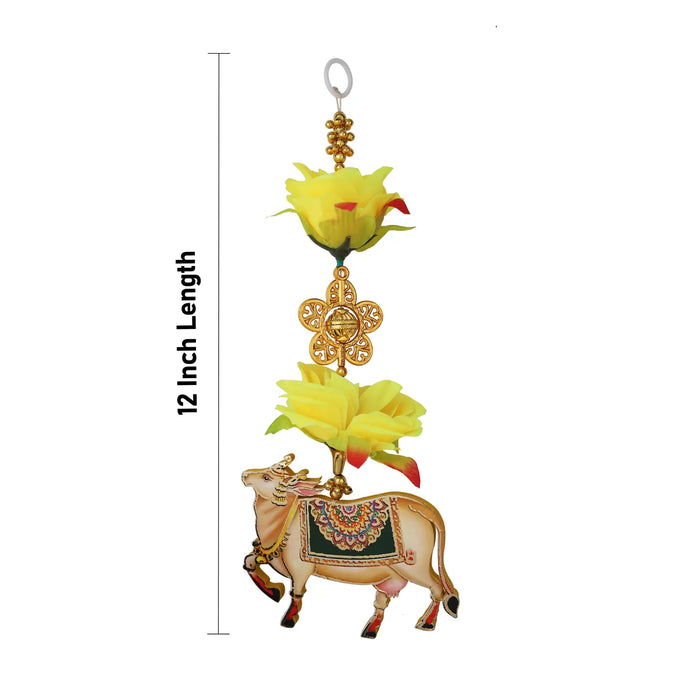 Side Toran Pair - 12 Inches | Kamadhenu Motif Thoran/ Floral Hanging Bandanwar For Pooja Decor