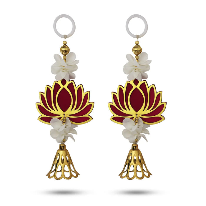 Side Toran Pair - 10.5 Inches | Lotus Motif Thoran/ Decorative Hanging Bandanwar For Home Entrance & Pooja Decor