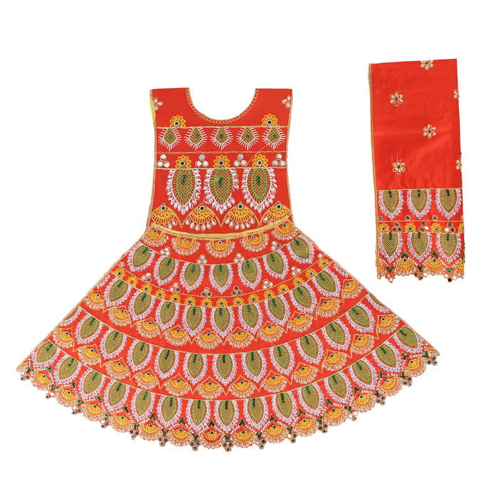 Durga Dress - 28 Inches | Mata Rani Poshak/ Lehenga Patka/ Floral Work Devi Vastra/ Amman Pavadai