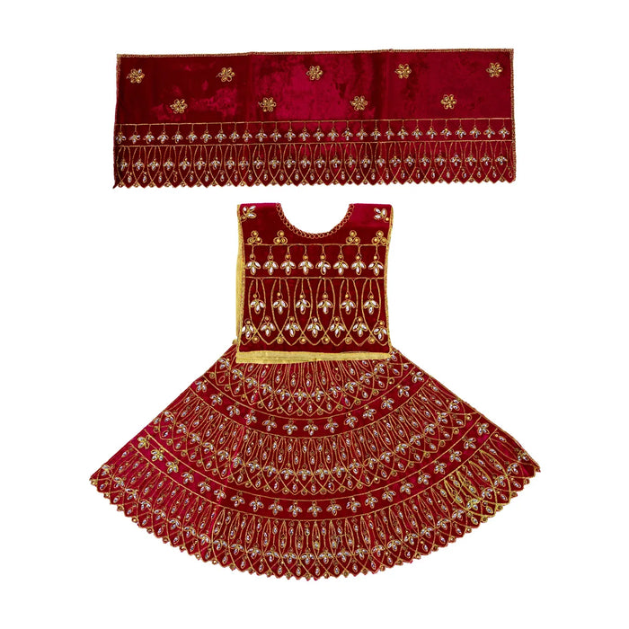 Durga Dress - 12.5 Inches | Velvet Mata Dress/ Embroidery Devi Vastra/ Amman Pavadai for Deity