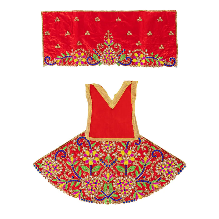 Durga Dress - 9.5 Inches | Embroidery Design Mata Rani Poshak/ Amman Pavadai for Deity/ Assorted Colour