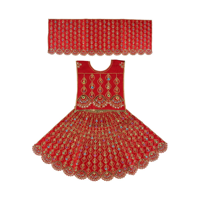Durga Dress - 11 Inches | Floral Work Mata Rani Poshak/ Amman Pavadai for Deity/ Assorted Colour