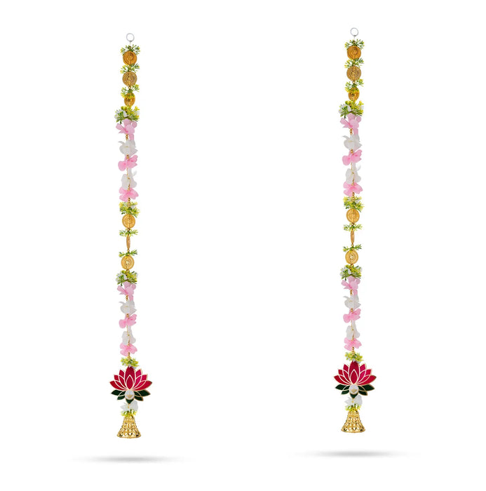 Side Toran Pair - 34 Inches | Lotus Design Thoranam/ Decorative Door Hanging Bandhanwar For Pooja Decor