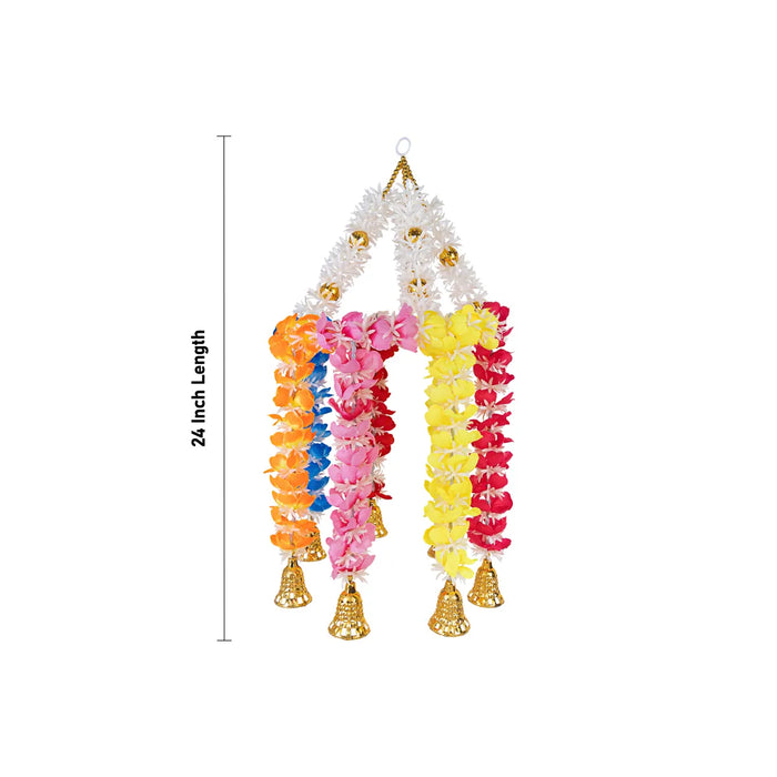 Side Toran Set - 24 Inches | Artificial Flower & Bell Thoranam/ Decorative Door Hanging For Home & Pooja Decor