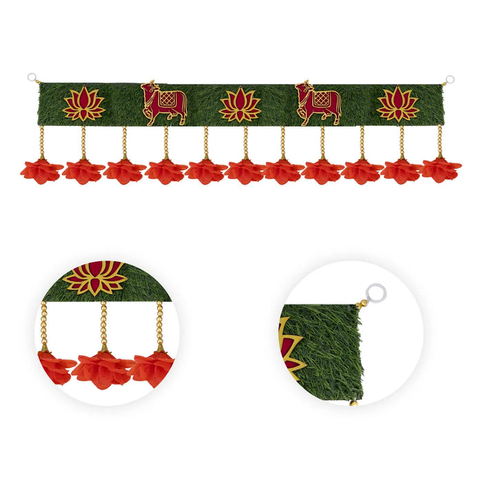 Door Toran - 41 Inches | Lotus & Cow Motif Thoranam/ Floral Bandhanwar For Festive Decor & Home Entrance