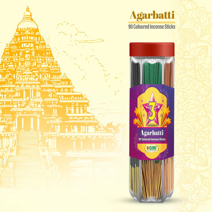 Giri Three Star Incense Sticks - 90 Sticks | 3 Star Agarbathi/ /8zaAgarbatti for Pooja