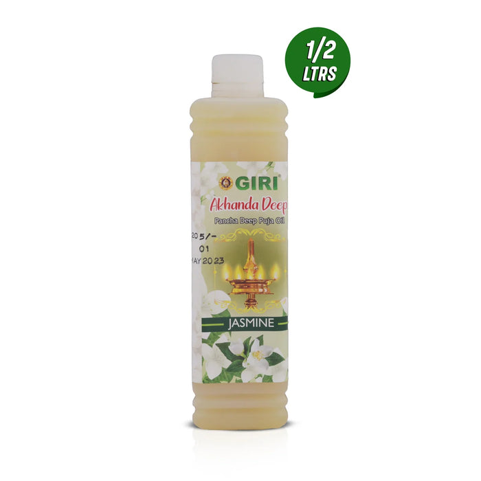 Giri Akhanda Pancha Deep Jasmine Puja Oil - 500 Ml | Vilakku Oil/ Diya Oil/ Lamp Oil for Pooja