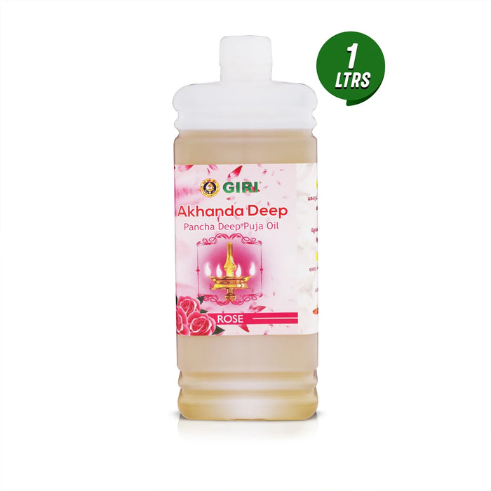 Giri Akhanda Pancha Deep Rose Puja Oil - 1 Ltr | Lamp Oil/ Vilakku Oil/ Diya Oil for Pooja