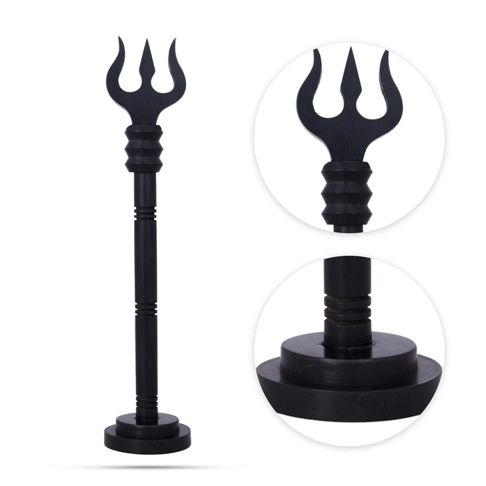 Trishul With Base - 10 x 1.5 Inches | Karungali Astras/ Shiva Trishul/ Durga Trishul/ Ebony Soolam for Pooja