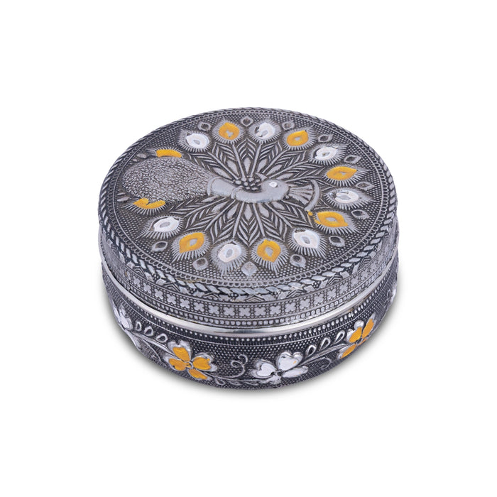 Meenakari Design Pooja Box With Lid- 2 X 4 Inches | Decorative Storage Box/ Jewellery Box/ Puja Box For Kumkum