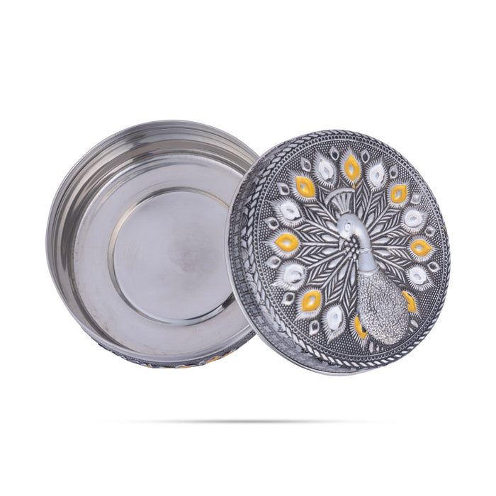 Meenakari Design Pooja Box With Lid- 2 X 4 Inches | Decorative Storage Box/ Jewellery Box/ Puja Box For Kumkum