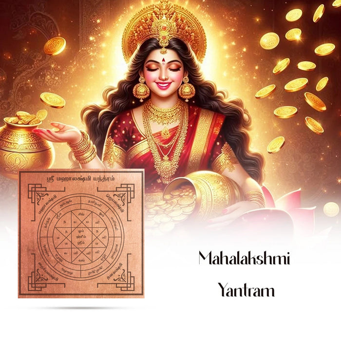 Mahalakshmi Yantra - 3 X 3 Inches | Pooja Yantra/ Tamil Print Mahalaxmi Yantram/ Copper Yantram For Wealth