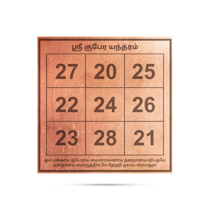 Kubera Yantra - 3 x 3 Inches | Tamil/ Kuber Yantram/ Copper Yantra for Pooja