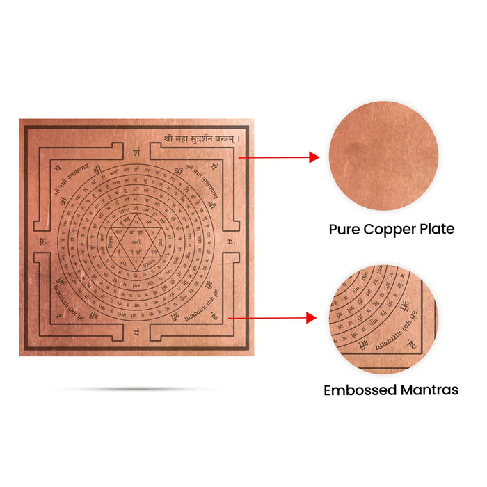 Sudarshan Yantra - 4 X 4 Inches | Sudarshan Chakra Yantra/ Sanskrit Copper Yantra For Protection