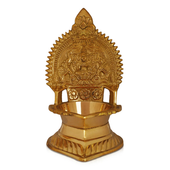 Kamakshi Deepam - 5.5 x 3.5 Inches | Brass Vilakku/ Gold Polish Diya for Pooja/ 320 Gms Approx