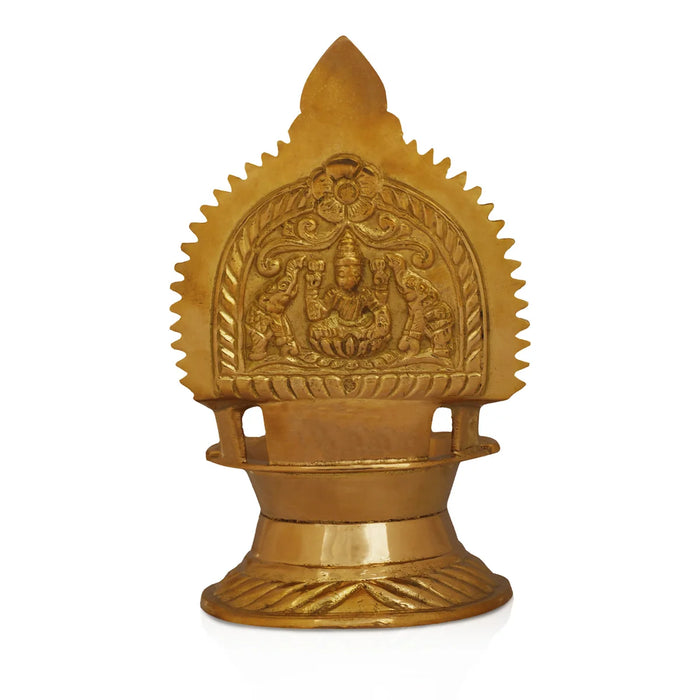 Kamakshi Deepam - 5.5 x 3.5 Inches | Brass Vilakku/ Gold Polish Diya for Pooja/ 320 Gms Approx