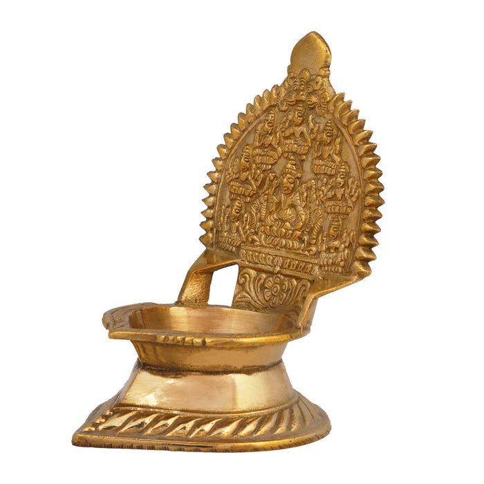 Brass Ashtalakshmi Lamp - 5 x 3 Inches | Gold Polish Laxmi Vilakku/ Ashta Lakshmi Deepam/ 240 Gms Approx