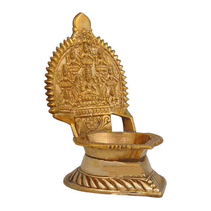 Brass Ashtalakshmi Lamp - 5 x 3 Inches | Gold Polish Laxmi Vilakku/ Ashta Lakshmi Deepam/ 240 Gms Approx