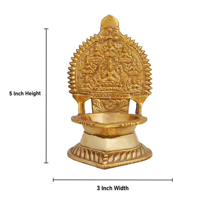 Brass Ashtalakshmi Lamp - 5 x 3 Inches | Gold Polish Laxmi Vilakku/ Ashta Lakshmi Deepam/ 240 Gms Approx