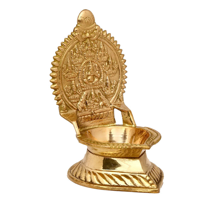 Brass Ashtalakshmi Lamp - 5 x 3 Inches | Gold Polish Laxmi Vilakku/ Ashta Lakshmi Deepam for Pooja