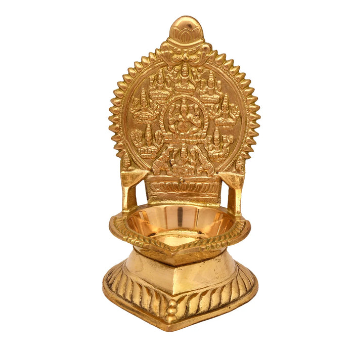 Brass Ashtalakshmi Lamp - 5 x 3 Inches | Gold Polish Laxmi Vilakku/ Ashta Lakshmi Deepam for Pooja