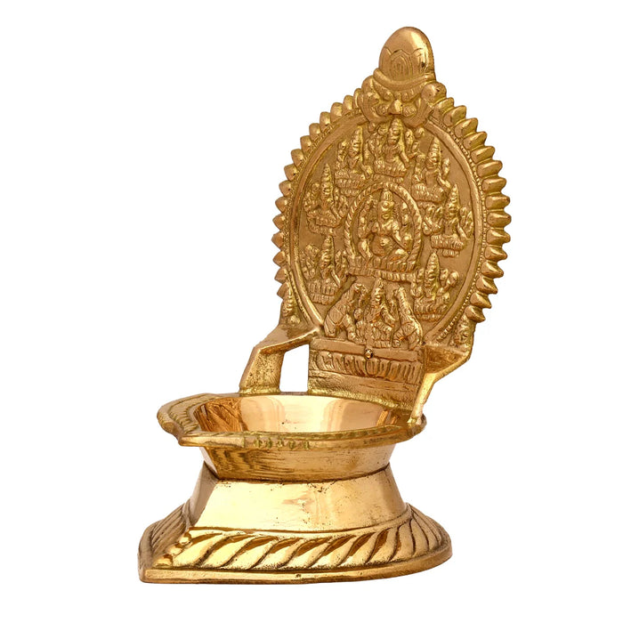 Brass Ashtalakshmi Lamp - 5 x 3 Inches | Gold Polish Laxmi Vilakku/ Ashta Lakshmi Deepam for Pooja