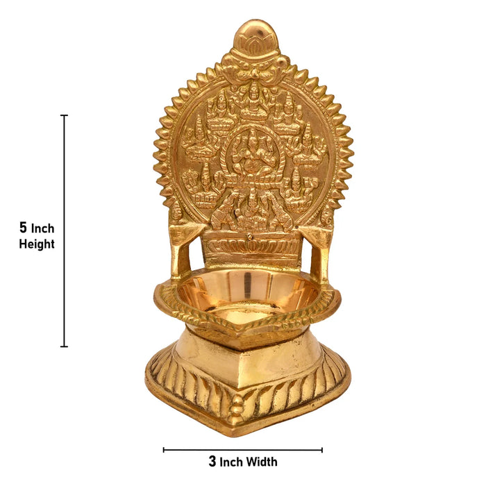 Brass Ashtalakshmi Lamp - 5 x 3 Inches | Gold Polish Laxmi Vilakku/ Ashta Lakshmi Deepam for Pooja