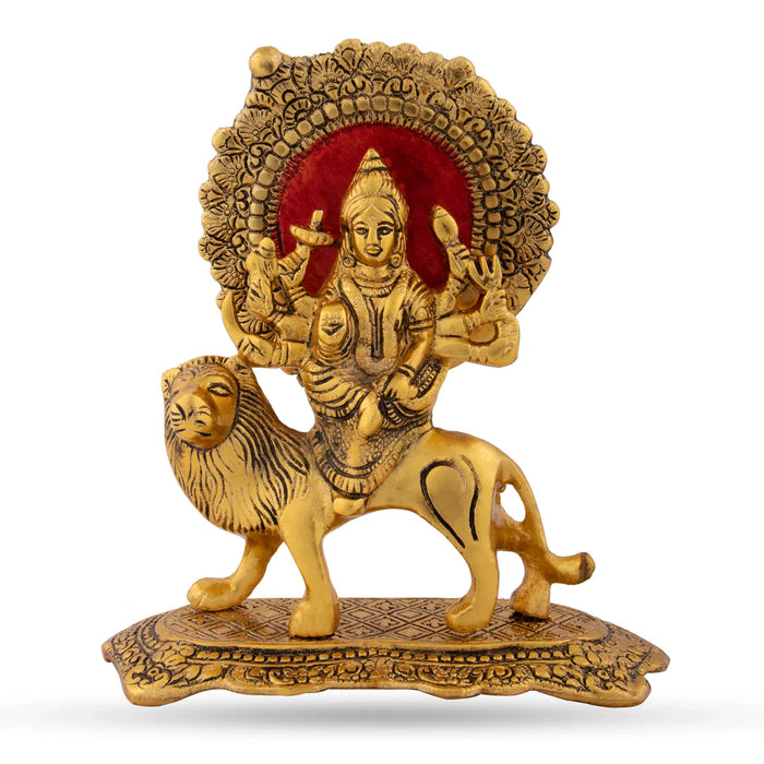 Durga Murti - 7.5 x 7 Inches | Gold Polish Idol/ Aluminium Durga Mata for Pooja/ 800 Gms Approx