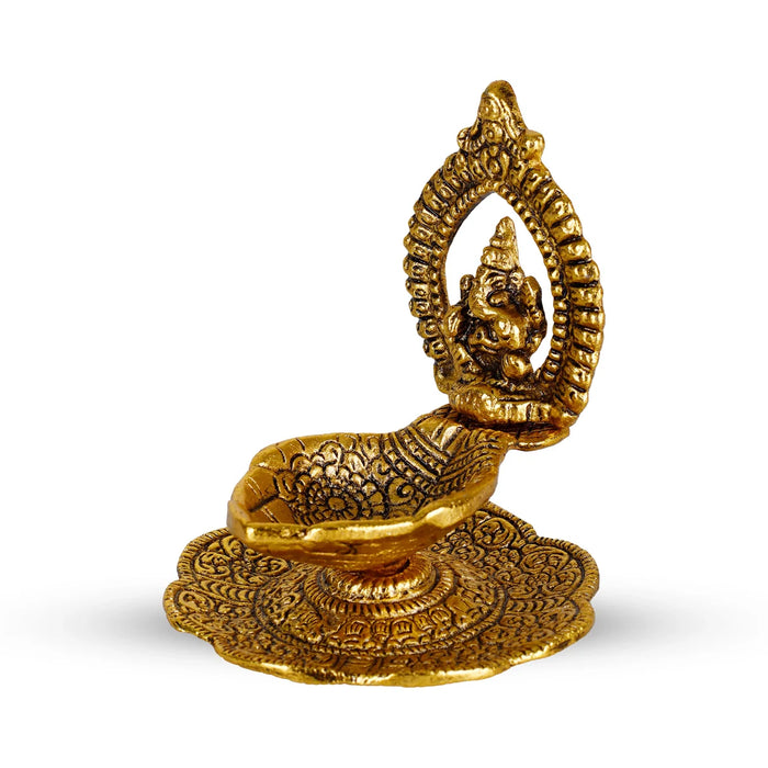 Ganesh with Deep - 4 x 3.5 Inches | Ganapati Murti Lamp/ Diya/ Auminium Vilakku for Pooja/ 120 Gms Approx