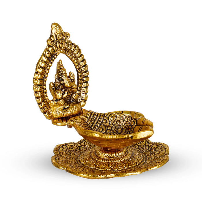 Ganesh with Deep - 4 x 3.5 Inches | Ganapati Murti Lamp/ Diya/ Auminium Vilakku for Pooja/ 120 Gms Approx