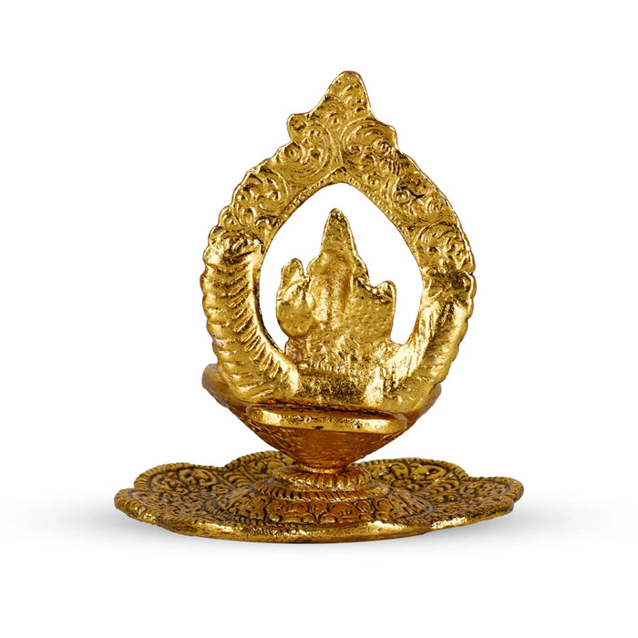 Ganesh with Deep - 4 x 3.5 Inches | Ganapati Murti Lamp/ Diya/ Auminium Vilakku for Pooja/ 120 Gms Approx