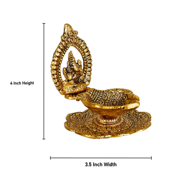 Ganesh with Deep - 4 x 3.5 Inches | Ganapati Murti Lamp/ Diya/ Auminium Vilakku for Pooja/ 120 Gms Approx