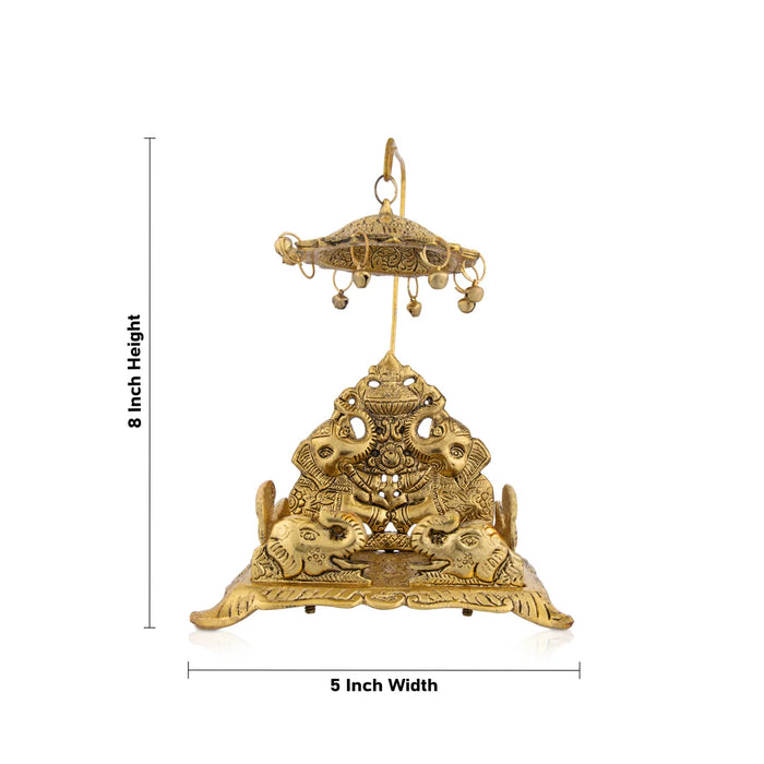 Simhasan Chatri - 8 x 5 Inches | Aluminium Chowki/ Gold Polish Simhasan for Deity