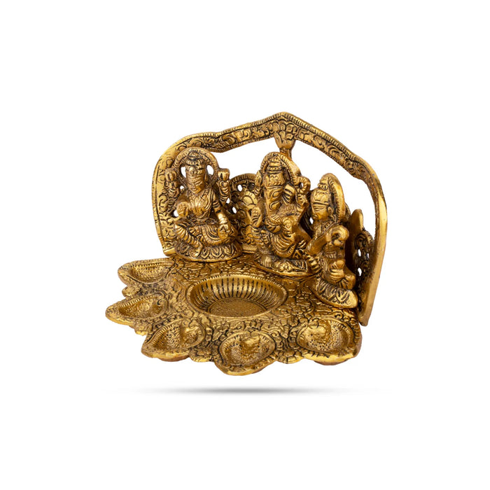 Laxmi Ganesh Saraswati Diya - 5 x 8.5 Inches | Antique Polish Lamp/ Aluminium Deep for Home/ 578 Gms Approx