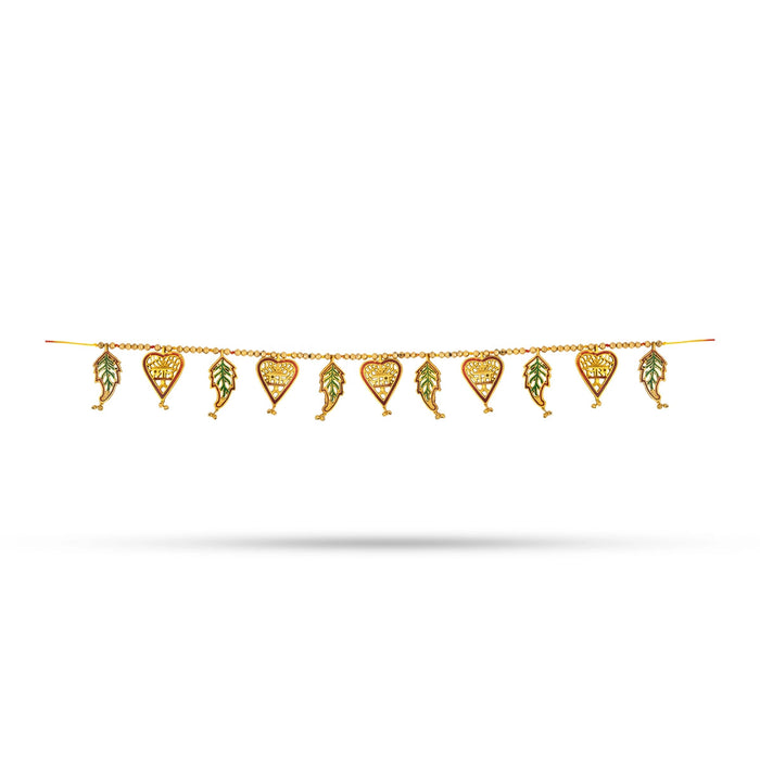 Gold Polish Toran - 43 Inches | Leaf with Beads Design Bandanwar/ Aluminium Thoran for Door Decor