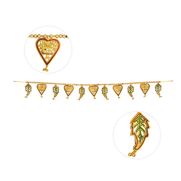 Gold Polish Toran - 43 Inches | Leaf with Beads Design Bandanwar/ Aluminium Thoran for Door Decor