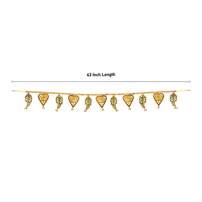 Gold Polish Toran - 43 Inches | Leaf with Beads Design Bandanwar/ Aluminium Thoran for Door Decor