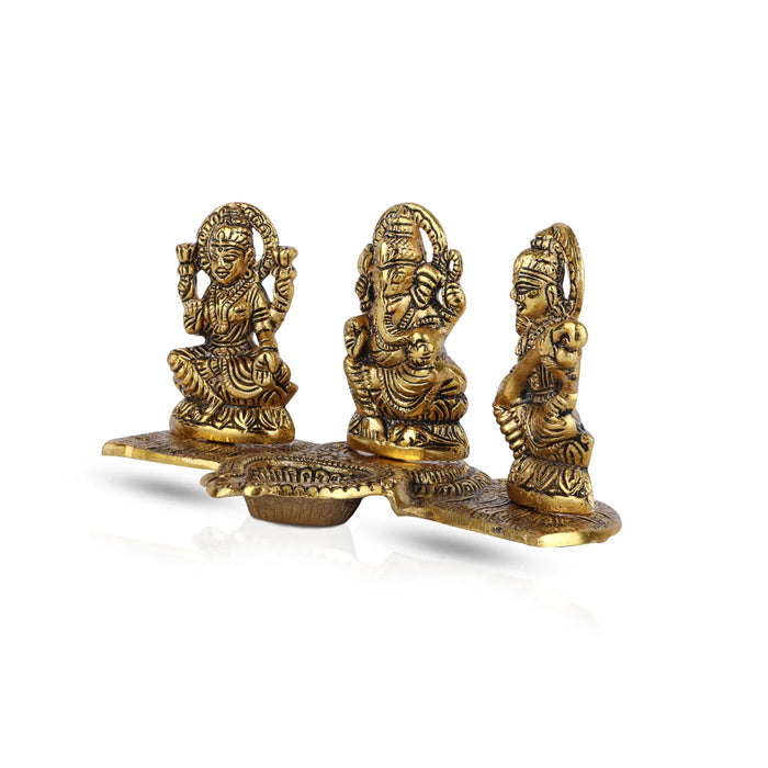 Lakshmi Ganesh Saraswathi with Deep - 4 x 8 Inches | Aluminium Lamp/ Deepam for Pooja/ 280 Gms Approx