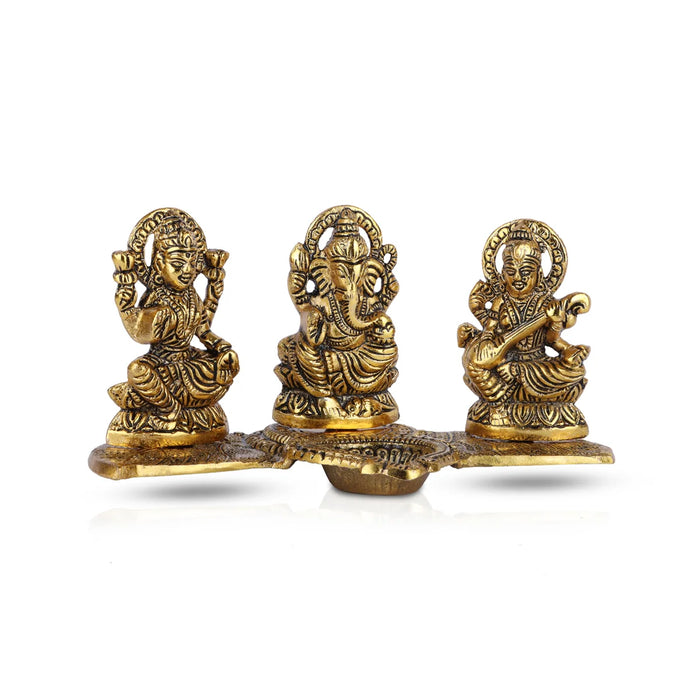 Lakshmi Ganesh Saraswathi with Deep - 4 x 8 Inches | Aluminium Lamp/ Deepam for Pooja/ 280 Gms Approx