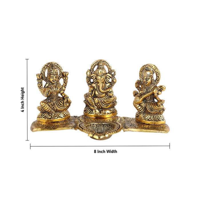 Lakshmi Ganesh Saraswathi with Deep - 4 x 8 Inches | Aluminium Lamp/ Deepam for Pooja/ 280 Gms Approx