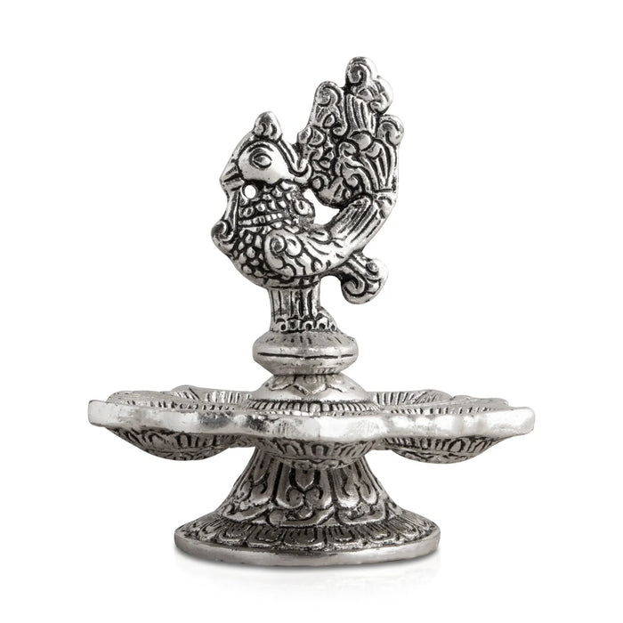 Deep - 4.5 x 4 Inches | Peacock Design Diya/ 5 Face Lamp/ Aluminium Vilakku for Pooja/ 130 Gms Approx