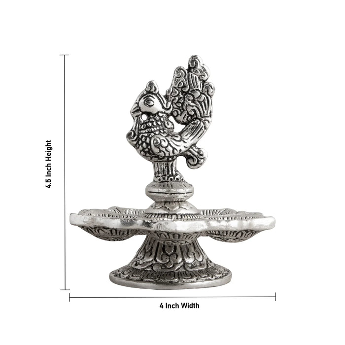 Deep - 4.5 x 4 Inches | Peacock Design Diya/ 5 Face Lamp/ Aluminium Vilakku for Pooja/ 130 Gms Approx